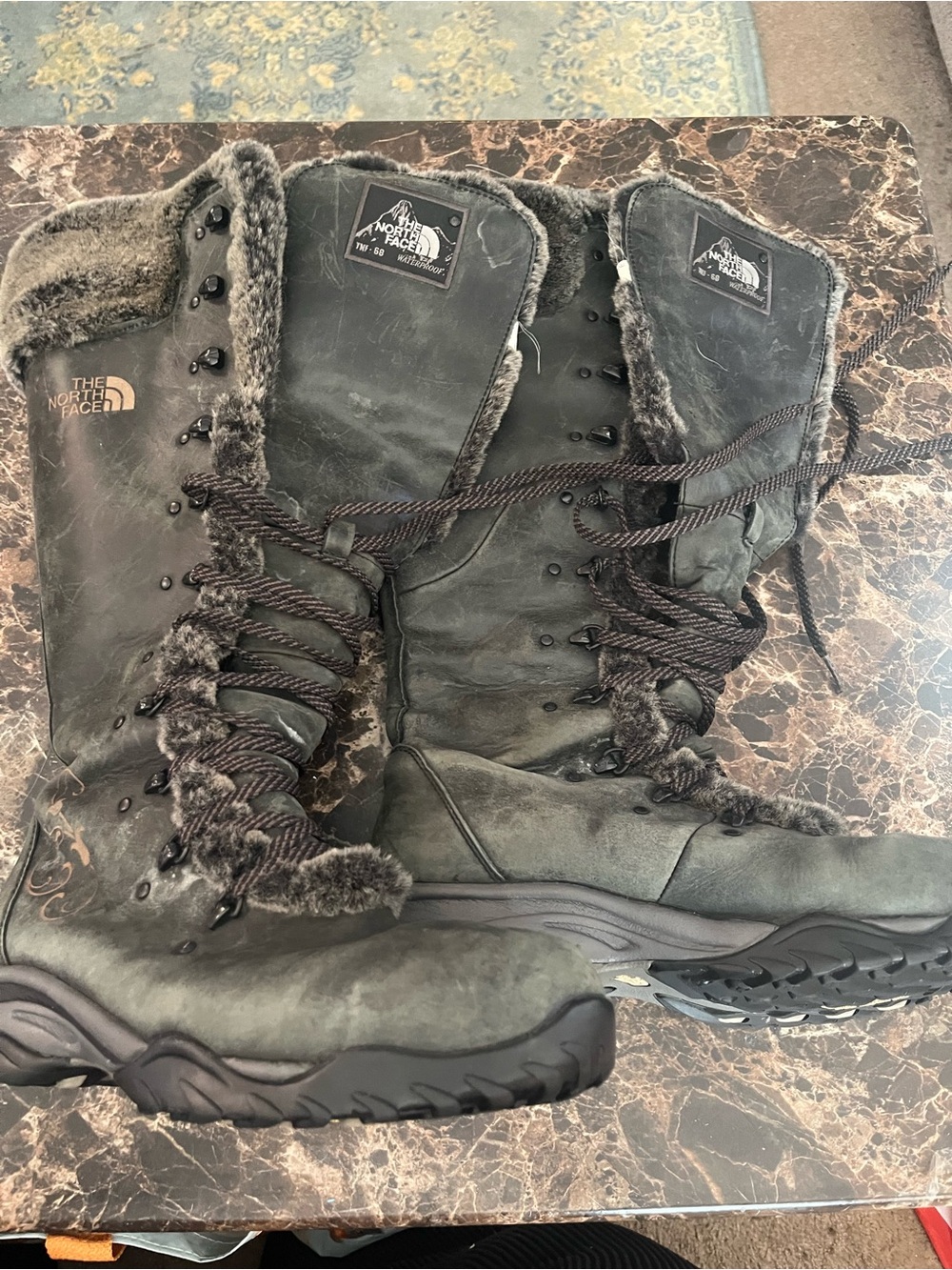 The North Face Women's Charcoal Lace-Up Winter Boots with Faux Fur